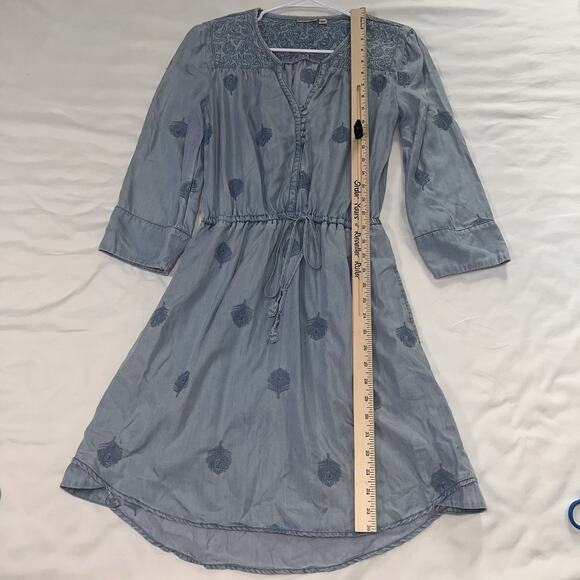 Anthropologie Holding Horses Dress Size XS Blue Chambray Plumage Embroidery READ - Picture 4 of 14